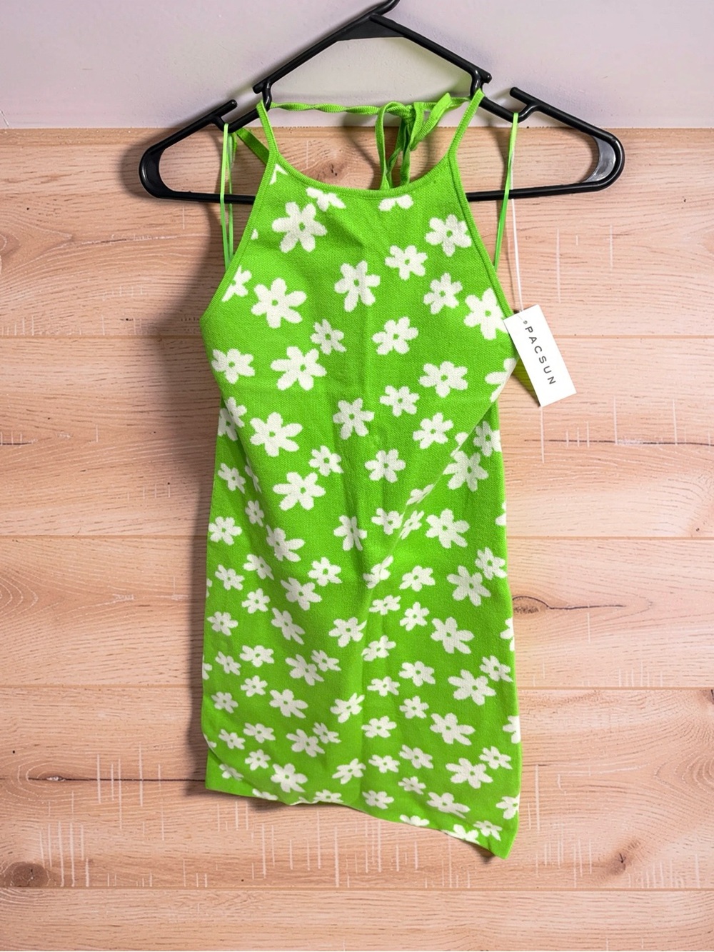 PacSun Lime Green Floral Halter Knit Mini Dress